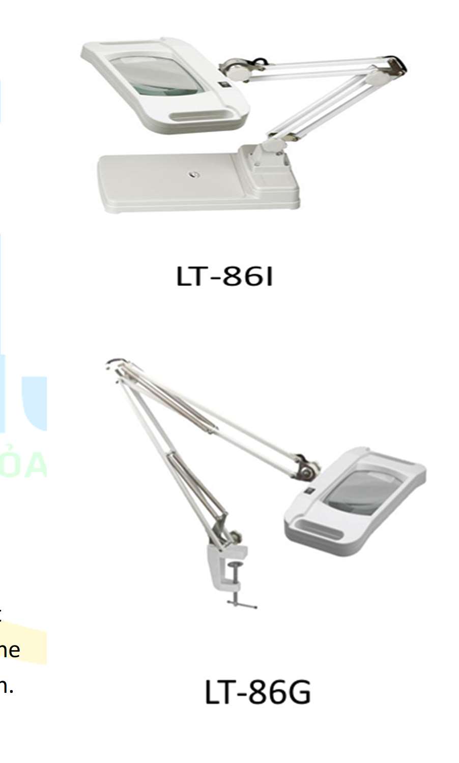 Kính lúp vuông để bàn / kẹp bàn có đèn LT-86F/G/H/I