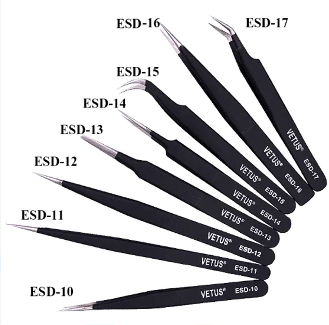 Bộ 8 nhíp nhựa chống tĩnh điện sợi carbon ESD Tweezers