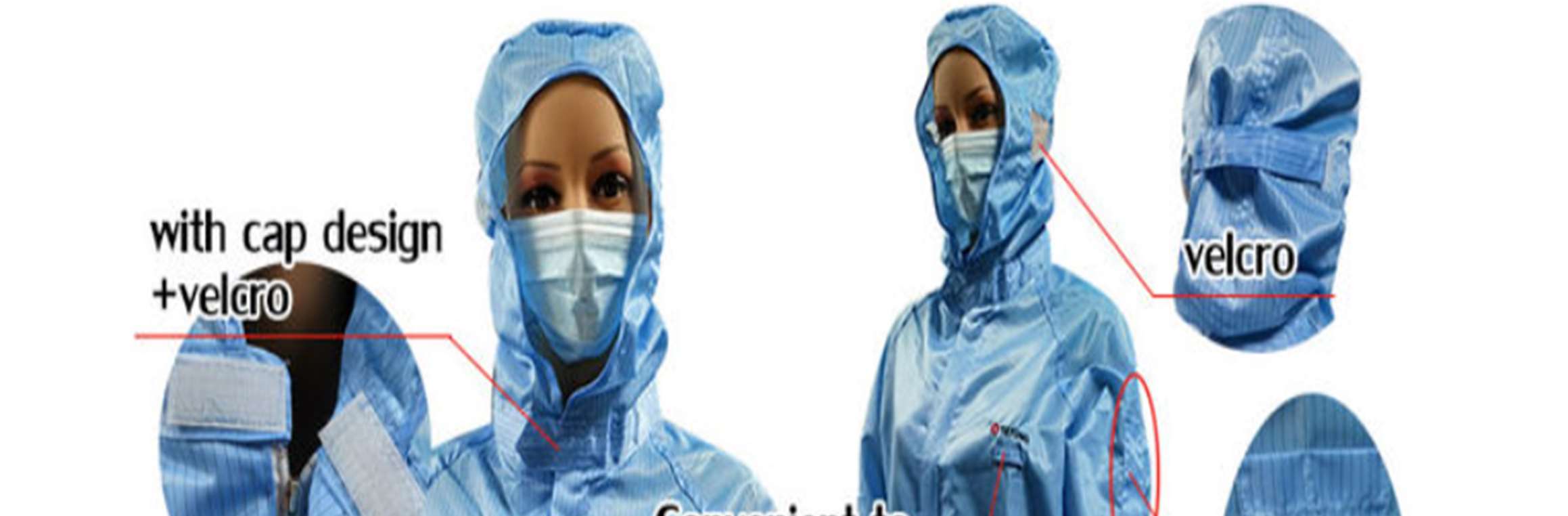 Bộ quần áo phòng sạch liền quần có nón trùm sọc 5mm (ESD Jumpsuit)